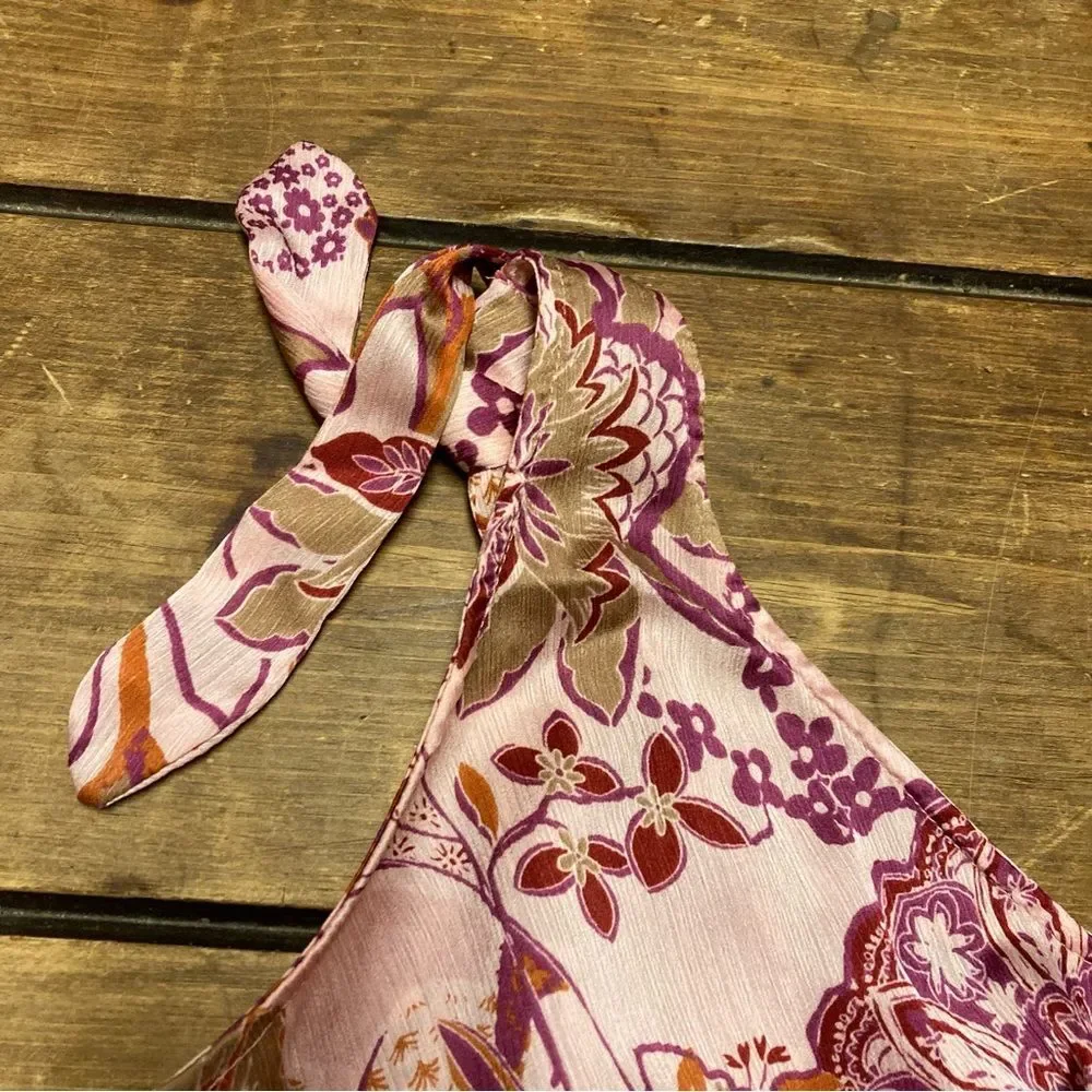 Free People Weekend In Montauk Tank Top Large Smocked Crop Tie Strap NWT Pink